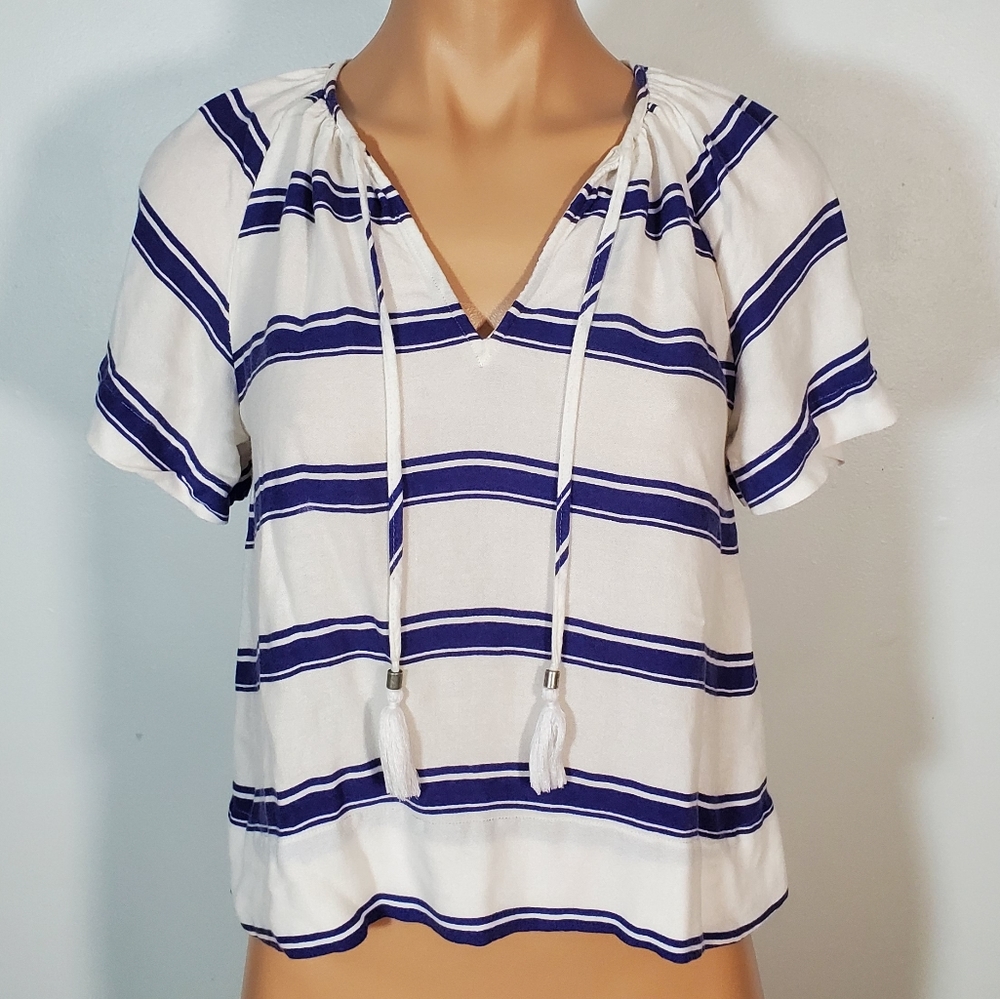 Ella Moss White & Royal Blue Striped Relaxed Top